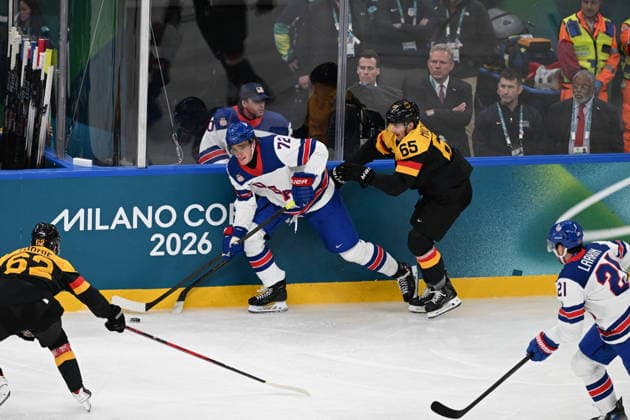 Winter Olympics - Germany v United States At Hockey Men s Team USA and Team Germany during the men s preliminary round Group C Ice hockey, Eishockey match between USA and Germany at the Milano Santagiulia Ice Hockey Arena during the Milano Cortina 2026 Winter Olympic Games, Olympische Spiele, Olympia, OS in Milan, Italy on February 15, 2026. Photo by JMP ABACAPRESS.COM Milan Italy  Copyright: xJMP ABACAx
