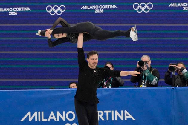 Daria Danilova and Michel Tsiba of Netherlands perform during the Pairs Figure skating, Eiskunstlauf Short Program at the Milano Figure Skating Arena in Milan, Italy on Sunday, February 15, 2026.  OLY20260215117 RichardxEllis