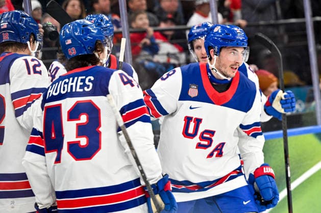15 02 2026, Milano, Santa Giulia Ice hockey, Eishockey Arena, Winter Olympics: USA - Germany (Ice Hockey), Zach Werenski of United States celebrate his goal Milano Santa Giulia Ice Hockey Arena Lombardy Italy *** 15 02 2026, Milano, Santa Giulia Ice Hockey Arena, Winter Olympics USA Germany Ice Hockey , Zach Werenski of United States celebrate his goal Milano Santa Giulia Ice Hockey Arena Lombardy Italy Copyright: xJustPictures.ch AndreaxBrancax jp-en-AnBr-AB-AAB_737215022026