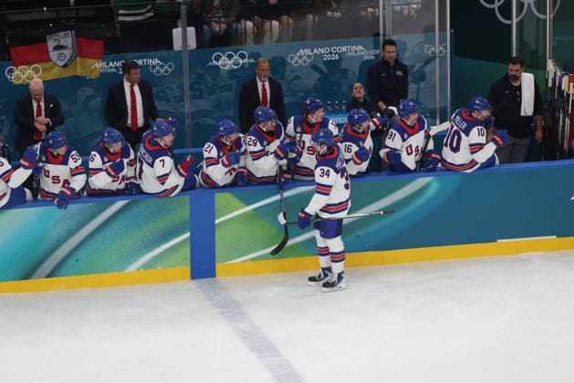 Ice hockey, Eishockey Men In Milan, Italy, on February 15, 2026, Auston Matthews celebrates after a goal during the ice hockey match between the United States of America and Germany on day nine of the Milano Cortina 2026 Winter Olympic Games, Olympische Spiele, Olympia, OS at Milano Santa Giulia Ice Hockey Arena. Milano Italy  Copyright: xMattiaxMarteganix originalFilename:martegani-notitle260215_npLIx.jpg