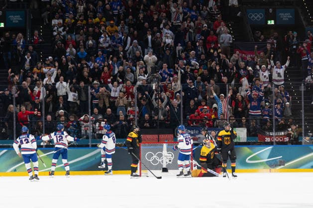 Goal celebration 1:0 Zach Werenski (United States of America, 8) in action during the Menss Ice hockey, Eishockey group stage game between the United States (USA) and Germany (GER) at the Olympic Winter games, Winterspiele,Spiele, Summer games Milano Cortina 2026 at the Milano Santa Giulia Ice Hockey Arena, Milan, Italy, on February 15, 2026. im Gruppenspiel der Männer im Eishockey zwischen den USA (USA) und Deutschland (GER) bei den Olympischen Winterspielen Milano Cortina 2026 in der Milano Santa Giulia Ice Hockey Arena, Mailand, Italien, am 15. Februar 2026. *** Goal celebration 1 0 Zach Werenski United States of America, 8 in action during the Mens ice hockey group stage game between the United States USA and Germany GER at the Olympic Winter Games Milano Cortina 2026 at the Milano Santa Giulia Ice Hockey Arena, Milan, Italy, on February 15, 2026 in the Mens ice hockey group stage game between the United States USA and Germany GER at the Olympic Winter Games Milano Cortina 2026 at the Milano Santa Giulia Ice Hockey Arena, Milan, Italy, on February 15, 2026 Copyright: HMBxMedia MarcxNiemeyer