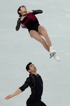 CHAN Emily HOWE Spencer Akira competing for the Olympic Figure skating, Eiskunstlauf Pair Skating, Short Program for the Milano Cortina 2026 Winter Olympics, in Milan (Italy) February 15, 2026 (Photo Claudio Furlan LaPresse)  Copyright: xClaudioxFurlan LaPressex