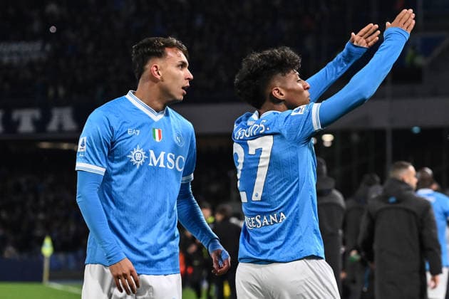 Dc Napoli 15 02 2026 - campionato di calcio serie A Napoli-Roma foto Domenico Cippitelli Image nella foto: esultanza gol Allison Santos 