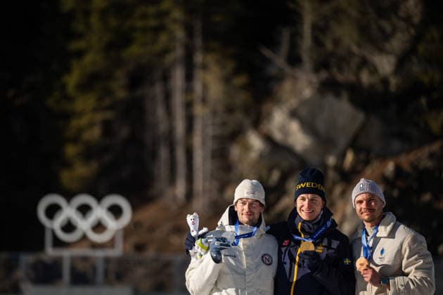 260215 Silver medalist Sturla Holm Laegreid of Norway, gold medalist Martin Ponsiluoma of Sweden and bronze medalist Emilien Jacquelin of France celebrate on the podium for men s biathlon 12,5 km pursuit during day 9 of the 2026 Winter Olympics on February 15, 2026 in Anterselva. Photo: Mathias Bergeld BILDBYRAN kod MB MB1329 skidskytte biathlon skiskyting Olympic Games, Olympische Spiele, Olympia, OS olympics winter olympics os ol olympiska spel vinter-os olympiske leker milano cortina 2026 milan cortina 2026 milano cortina 2026 olympic games milano cortina 2026 winter olympic games milano cortina-os milano cortina-ol vinter-ol 9 bbeng pursuit jaktstart norge norway sweden sverige frankrike jubel os-guld guld *** 260215 Silver medalist Sturla Holm Laegreid of Norway, gold medalist Martin Ponsiluoma of Sweden and bronze medalist Emilien Jacquelin of France celebrate on the podium for men s biathlon 12,5 km pursuit during day 9 of the 2026 Winter Olympics on February 15, 2026 in Anterselva Photo Mathias Bergeld BILDBYRAN code MB MB1329 biathlon biathlon biathlon olympic games olympics olympics winter olympics os ol olympiska spel vinter os olympiske leker milano cortina 2026 milan cortina 2026 milano cortina 2026 olympic games milano cortina 2026 winter olympic games milano cortina os milano cortina ol vinter ol 9 bbeng pursuit jaktstart norge norway sweden sverige frankrike jubel os guld guld  Copyright: MATHIASxBERGELD BB260215MB156
