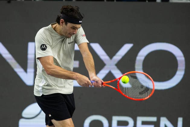 February 15, 2026, Frisco, Texas, USA: TAYLOR FRITZ (USA) uses a forehand during a menâ€⠢s singles final match at the 2026 Nexo Dallas Open at The Ford Center at The Star in Frisco, Texas. Ben Shelton won the Dallas Open singles title after defeating Taylor Fritz, 3:6, 6:3, 7:5. Tennis 2026: Dallas Open: Shelton. 3:6, 6:3, 7:5 Fritz - ZUMAh193 20260215_zsp_h193_008 Copyright: xDanielxMcGregor-Huyerx