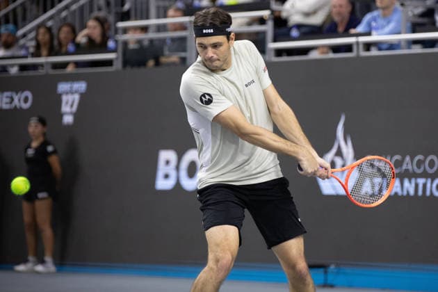 February 15, 2026, Frisco, Texas, USA: TAYLOR FRITZ (USA) uses a forehand during a menÃ¢â‚¬â ¢s singles final match at the 2026 Nexo Dallas Open at The Ford Center at The Star in Frisco, Texas. Ben Shelton won the Dallas Open singles title after defeating Taylor Fritz, 3:6, 6:3, 7:5. Frisco USA - ZUMAh193 20260215_zsp_h193_048 Copyright: xDanielxMcGregor-Huyerx
