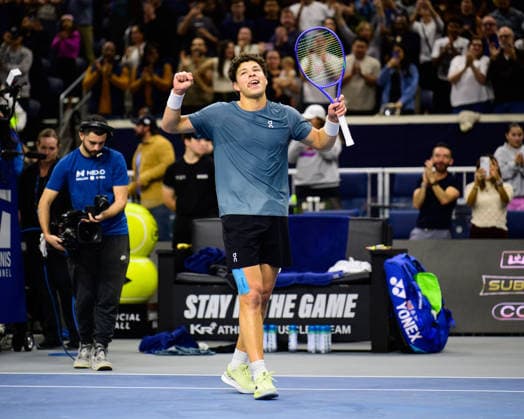 February 15, 2026, Frisco, Texas, USA: BEN SHELTON celebrates winning the Dallas Open after scoring the final point during his match against Taylor Fritz at the Dallas Open singles final. Ben Shelton defeated Taylor Fritz in 3 sets. 3:6, 6:3 and 7:5. Ben Shelton Wins Dallas Open 2:1 Taylor Fritz  - ZUMAm348 20260215_znp_m348_019 Copyright: xLuisxRevillaxMatax
