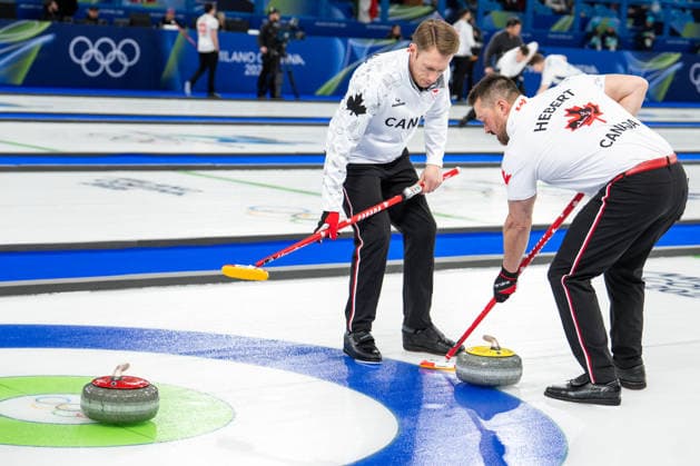 Curling - Milano Cortina 2026 Winter Olympics: Day 9 Marc Kennedy, Ben Hebert during Milano Cortina 2026 Winter Olympics Men™s Curling Round Robin at Curling Olympic Stadium in Cortina D Ampezzo on February 15, 2026 Cortina D Ampezzo Italy  Copyright: xFotoxOlimpikx originalFilename:jastrzebowski-curlingm260215_npfSA.jpg