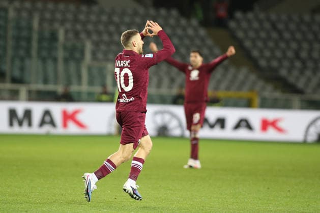 CALCIO - Serie A - Torino FC vs Bologna FC Nikola Vlasic (Torino FC) celebrates during Torino FC vs Bologna FC, Italian soccer Serie A match in Turin, Italy, February 15 2026 Turin Italy  Copyright: xIPAxSport ABACAx