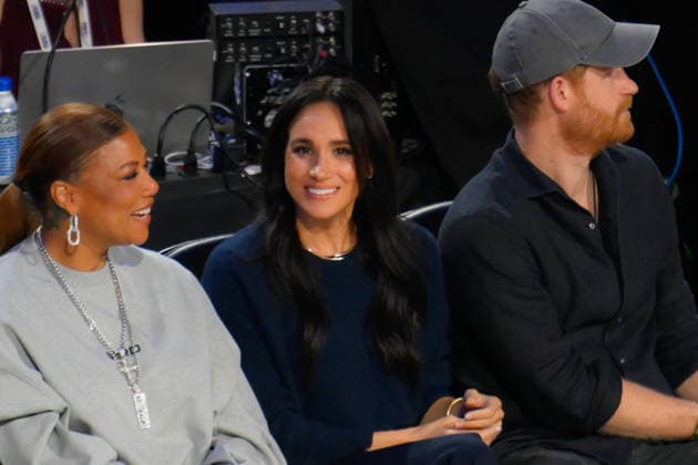 NBA, Basketball Herren, USA All Star 2026: Celebrities LOS ANGELES, CA - FEB 15: Prince Harry and Meghan Markle, Duchess of Sussex and rapper-song writer Queen Latifah (left) attend the NBA All Star 2026 at Intuit Dome, Inglewood, Los Angeles, California, United States on February 15, 2026. Tayfun Coskun Anadolu California United States. Editorial use only. Please get in touch for any other usage.  Copyright: x2026xAnadoluxTayfunxCoskunx