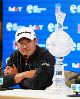 PEBBLE BEACH, CA - FEBRUARY 15: PGA, Golf Herren golfer Collin Morikawa speaks at a press conference, PK, Pressekonferenz on February 15, 2026, after winning the PGA AT&T Pebble Beach Pro-Am at the Pebble Beach Golf Links at Pebble Beach, California. (Photo by Brian Spurlock Icon Sportswire) GOLF: FEB 15 PGA AT&T Pebble Beach Pro-Am EDITORIAL USE ONLY Icon26021595