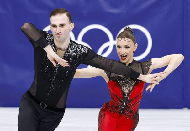 Milan Cortina Olympics: Figure skating, Eiskunstlauf Anastasiia Metelkina (R) and Luka Berulava of Georgia perform in the pairs figure skating short program at the Milan Cortina Olympics at Milano Ice Skating Arena in Milan on Feb. 15, 2026.  A14AA0005291446P