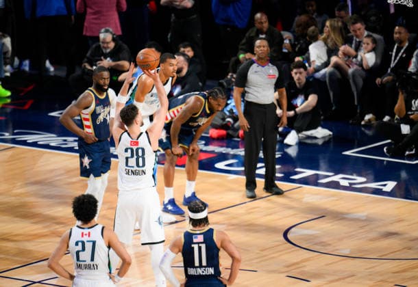 NBA, Basketball Herren, USA All Star 2026: USA Stripes vs Team World LOS ANGELES, CA - FEB 15: Alperen Sengun for Team World goes for basket during the game of NBA All Star 2026 between Team World and USA Stripes at Intuit Dome in Inglewood, Los Angeles, California, United States on February 15, 2026. Tayfun Coskun Anadolu Los Angeles United States. Editorial use only. Please get in touch for any other usage.  Copyright: x2026xAnadoluxTayfunxCoskunx