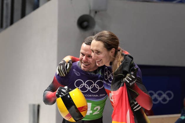 GIOCHI OLIMPICI - Olimpiadi Invernali Milano-Cortina 2026 - Skeleton Mixed Team Pfeifer Grotheer (GER) during the Olympic Games, Olympische Spiele, Olympia, OS Milano-Cortina 2026, Skeleton Mixed Team Competition on february 15, 2026 at Cortina Sliding Center in Cortina d Ampezzo, Italy Cortina D Ampezzo Italy  Copyright: xIPAxSport ABACAx