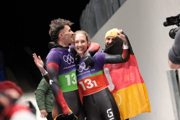 GIOCHI OLIMPICI - Olimpiadi Invernali Milano-Cortina 2026 - Skeleton Mixed Team Kreher Jungk (GER) during the Olympic Games, Olympische Spiele, Olympia, OS Milano-Cortina 2026, Skeleton Mixed Team Competition on february 15, 2026 at Cortina Sliding Center in Cortina d Ampezzo, Italy Cortina D Ampezzo Italy  Copyright: xIPAxSport ABACAx