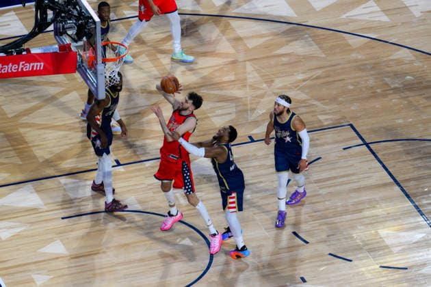 NBA, Basketball Herren, USA All Star 2026: USA Stars vs USA Stripes Final LOS ANGELES, CA, UNITED STATES - FEBRUARY 15: Chet Holmgren for USA Stars goes for basket during the game of NBA All Star 2026 between USA Stars and USA Stripes at Intuit Dome in Inglewood, Los Angeles, California, United States on February 15, 2026. Tayfun Coskun Anadolu California United States. Editorial use only. Please get in touch for any other usage.  Copyright: x2026xAnadoluxTayfunxCoskunx