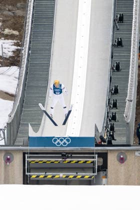 OLYMPICS - Winter Olympic Games, Olympische Spiele, Olympia, OS Milano Cortina 2026 PREDAZZO,ITALY,16.FEB.26 - OLYMPICS, NORDIC SKIING, NORDIC COMBINED, Ski jumping, Skispringen, Ski, nordisch - Winter Olympic Games Milano Cortina 2026, large hill, training. Image shows Stefan Rettenegger (AUT).  GEPAxpictures xOliverxLerch