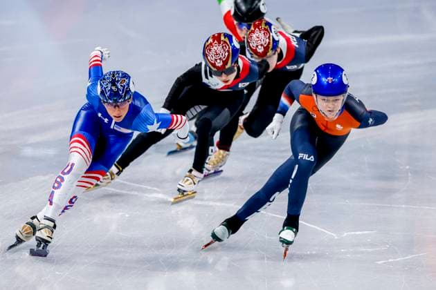 Kristen Santos-Griswold of United States of America and Xandra Velzeboer of the Netherlands and Gilli Kim of Republic of Korea Women s 1000m Quarterfinals, Milano Cortina 2026 Winter Olympics: Day 10, Short Track Speed skating, Eisschnelllauf - Milano Cortina 2026 Winter Olympics: Day 10, Milano Speed Skating Stadium, February 16, 2026, Milan, Italy.