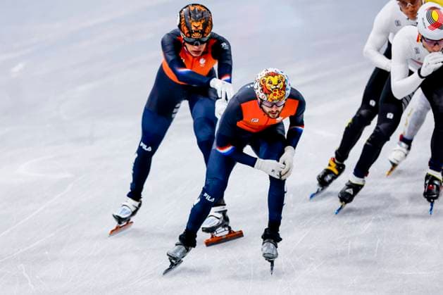 Itzhak de Laat of the Netherlands and Jens van t Wout of the Netherlands Men s 5000m Relay Semifinals, Milano Cortina 2026 Winter Olympics: Day 10, Short Track Speed skating, Eisschnelllauf - Milano Cortina 2026 Winter Olympics: Day 10, Milano Speed Skating Stadium, February 16, 2026, Milan, Italy.