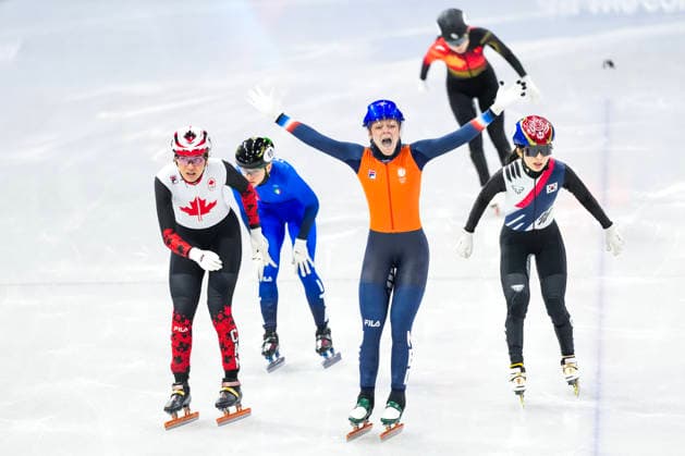 2026-02-16 - Milano Cortina 2026 Winter Olympics MILAN, ITALY - FEBRUARY 16: Courtney Sarault of Canada, Arianna Fontana of Italy, Xandra Velzeboer of Netherlands, Gilli Kim of Republic of Korea performing on the Short Track Speed skating, Eisschnelllauf of the Milano Cortina 2026 Winter Olympics at the Milano Ice Skating Arena on February 16, 2026 in Milan, Italy Milan Milano Ice Skating Arena Italy Content not available for redistribution in The Netherlands directly or indirectly through any third parties. Copyright: xAndrexWeeningx