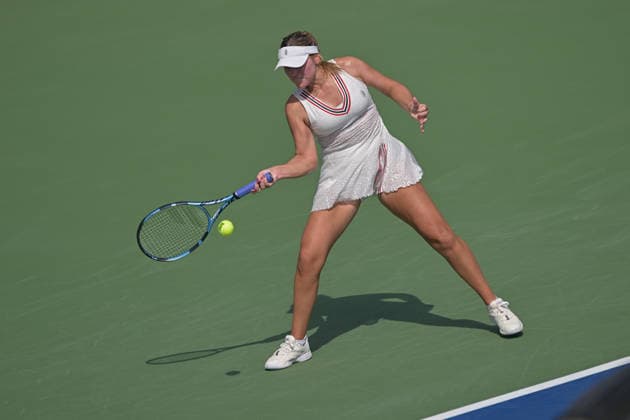 2026 Dubai Duty Free Tennis Championship DUBAI, UNITED ARAB EMIRATES - FEBRUARY 16: American tennis player Sofia Kenin competes against Denmark’s Clara Tauson (not seen) in the women’s singles match of the Dubai Duty Free Tennis Championship at the Dubai Duty Tennis Stadium in Dubai, United Arab Emirates, on February 16, 2026. Waleed Zein Anadolu Dubai United Arab Emirates. Editorial use only. Please get in touch for any other usage.  Copyright: x2026xAnadoluxWaleedxZeinx