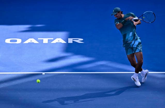 ATP, Tennis Herren Qatar ExxonMobil Open 2026-Round of 32 Alexei Popyrin of Australia in action against Mubarak Shannan Zayid of Qatar in the Round of 32 at the ATP men™s Qatar ExxonMobil Open 2026 at the Khalifa International Tennis Complex in Doha, Qatar, on February 16, 2026. ¨¨ DOHA Qatar Copyright: xNOUSHADx