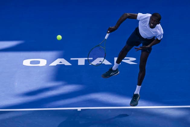 ATP, Tennis Herren Qatar ExxonMobil Open 2026-Round of 32 Mubarak Shannan Zayid of Qatar against Alexei Popyrin of Australia in the Round of 32 at the ATP men™s Qatar ExxonMobil Open 2026 at the Khalifa International Tennis Complex in Doha, Qatar, on February 16, 2026. DOHA Qatar Copyright: xNOUSHADx