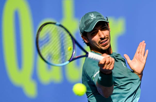 ATP, Tennis Herren Qatar ExxonMobil Open 2026-Round of 32 Alexei Popyrin of Australia in action against Mubarak Shannan Zayid of Qatar in the Round of 32 at the ATP men™s Qatar ExxonMobil Open 2026 at the Khalifa International Tennis Complex in Doha, Qatar, on February 16, 2026. ¨¨ DOHA Qatar Copyright: xNOUSHADx