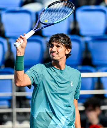 ATP, Tennis Herren Qatar ExxonMobil Open 2026-Round of 32 Alexei Popyrin of Australia seen in react after winning against Mubarak Shannan Zayid of Qatar in the Round of 32 at the ATP men™s Qatar ExxonMobil Open 2026 at the Khalifa International Tennis Complex in Doha, Qatar, on February 16, 2026. ¨ DOHA Qatar Copyright: xNOUSHADx
