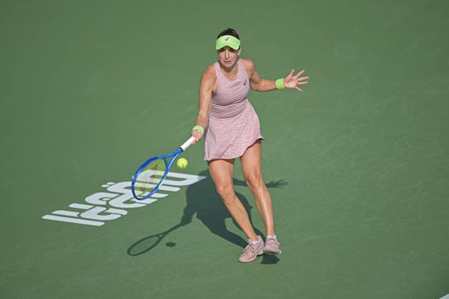 2026 Dubai Duty Free Tennis Championship DUBAI, UNITED ARAB EMIRATES - FEBRUARY 16: Swiss tennis player Belinda Bencic competes against Spain s Jessica Bouzas Maneiro (not seen) in the women’s singles match of the Dubai Duty Free Tennis Championship at the Dubai Duty Tennis Stadium in Dubai, United Arab Emirates, on February 16, 2026. Waleed Zein Anadolu Dubai United Arab Emirates. Editorial use only. Please get in touch for any other usage.  Copyright: x2026xAnadoluxWaleedxZeinx
