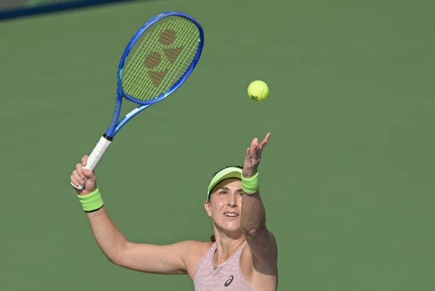 2026 Dubai Duty Free Tennis Championship DUBAI, UNITED ARAB EMIRATES - FEBRUARY 16: Swiss tennis player Belinda Bencic competes against Spain s Jessica Bouzas Maneiro (not seen) in the women’s singles match of the Dubai Duty Free Tennis Championship at the Dubai Duty Tennis Stadium in Dubai, United Arab Emirates, on February 16, 2026. Waleed Zein Anadolu Dubai United Arab Emirates. Editorial use only. Please get in touch for any other usage.  Copyright: x2026xAnadoluxWaleedxZeinx