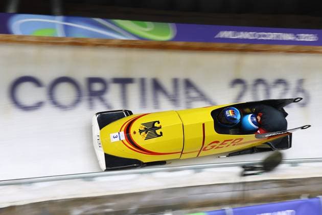 Jeux Olympiques d hiver Milan Cortina PHOTOPQR LE COURRIER PICARD Haslin ; Cortina d Ampezzo ; 16 02 2026 ; 16 02 26 Jeux Olympiques d hiver Milan Cortina - Winter Olympics games Milano Cortina Bobsleigh bob à 2 Adam Ammour et Alexander Schaller (Allemagne 3) Photo Fred Haslin Winter olympics in Milan Cortina, Italy. Cortina d Ampezzo Dolomites France  Copyright: xPHOTOPQR LExCOURRIERxPICARD MAXPxHaslinx 20260216LCP2464 20260216LCP2464
