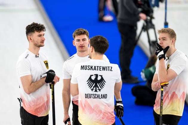 260216 Marc Muskatwitz, Benjamin Kapp, Felix Messenzehl and Johannes Scheuerl of Germany compete in a men s round robin curling match between Sweden and Germany during day 10 of the 2026 Winter Olympics on February 16, 2026 in Cortina. Photo: Jon Olav Nesvold BILDBYRAN COP 217 JE0122 curling Olympic Games, Olympische Spiele, Olympia, OS olympics winter olympics os ol olympiska spel vinter-os olympiske leker milano cortina 2026 milan cortina 2026 milano cortina 2026 olympic games milano cortina 2026 winter olympic games milano cortina-os milano cortina-ol vinter-ol 10 bbeng tyskland u *** 260216 Marc Muskatwitz, Benjamin Kapp, Felix Messenzehl and Johannes Scheuerl of Germany compete in a men s round robin curling match between Sweden and Germany during day 10 of the 2026 Winter Olympics on February 16, 2026 in Cortina Photo Jon Olav Nesvold BILDBYRAN COP 217 JE0122 curling olympic games olympics winter olympics os ol olympiska spel vinter os olympiske leker milano cortina 2026 milan cortina 2026 milano cortina 2026 olympic games milano cortina 2026 winter olympic games milano cortina os milano cortina ol vinter ol 10 bbeng germany u  Copyright: JONxOLAVxNESVOLD BB260216JE006