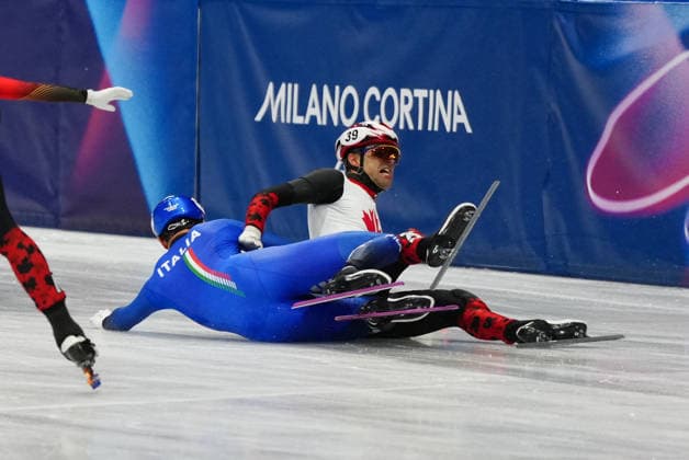 Olympic Short Track Speed skating, Eisschnelllauf Men s 5000m Relay Semifinals for the Milano Cortina 2026 Winter Olympics, in Milan (Italy) February 14, 2026 (Photo Claudio Furlan LaPresse)  Copyright: xClaudioxFurlan LaPressex
