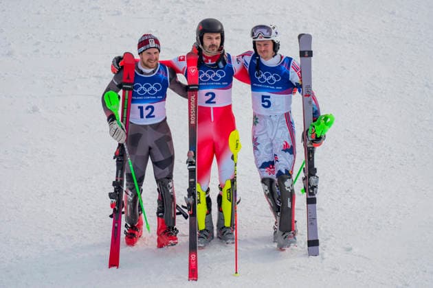 Winter Olympics in Milan Cortina 2026 Bormio, Italy 20260216. Fabio Gstrein from Austria, Loic Meillard from Switzerland and Henrik Kristoffersen from Norway during the second round of the men s slalom in Bormio during the Milan Cortina 2026 Winter Olympics. Photo: Cornelius Poppe NTB Bormio Italy EDITORIAL USE ONLY. RESTRICTED USE FOR BETTING COMPANIES Ref:_SPOjqEs_osr1yA.jpg *** Winter Olympics in Milan Cortina 2026 Bormio, Italy 20260216 Fabio Gstrein from Austria, Loic Meillard from Switzerland and Henrik Kristoffersen from Norway during the second round of the men s slalom in Bormio during the Milan Cortina 2026 Winter Olympics Photo Cornelius Poppe NTB Bormio Italy EDITORIAL USE ONLY RESTRICTED USE FOR BETTING COMPANIES  Copyright: xCorneliusxPoppex xNTBx
