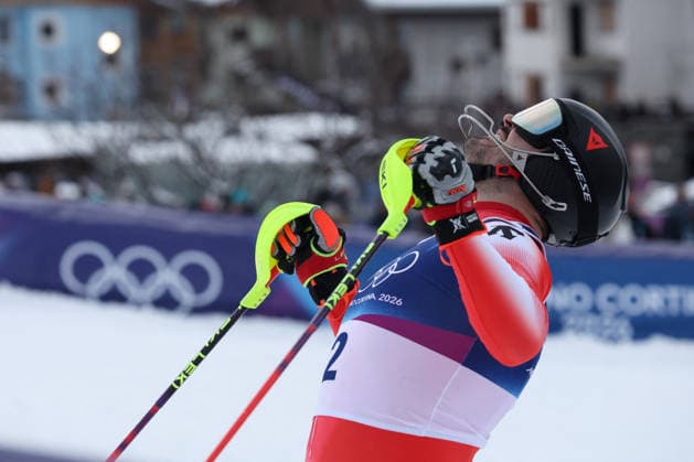 GIOCHI OLIMPICI - Olimpiadi Invernali Milano-Cortina 2026 - Alpine Skiing Men s Slalom Loic Meillard (SUI) during the Olympic Winter games, Winterspiele,Spiele, Summer games Milano-Cortina 2026, Alpine Skiing Men s Slalom on February 16, 2026 at Stelvio Ski Center in Bormio, Italy Cortina D Ampezzo Italy  Copyright: xIPAxSport ABACAx