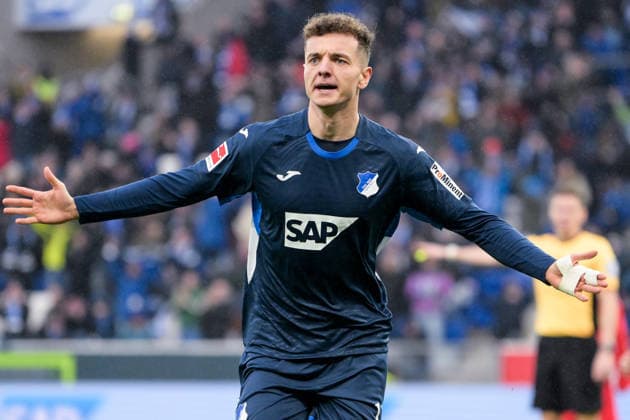 Soccer, 1 Bundesliga, 20260214, TSG 1899 Hoffenheim SC Freiburg In the picture Goal 1 0, Goal celebration, Goalscorer Fisnik ASLLANI Hoffenheim, 11 Sinsheim PreZero Arena Baden Württemberg Germany Copyright: Passion2Press MarkusxFischerx