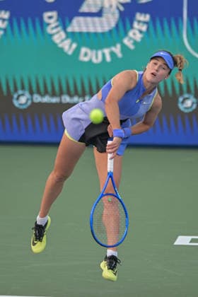 2026 Dubai Duty Free Tennis Championships DUBAI, UNITED ARAB EMIRATES – FEBRUARY 16: Russia’s Anna Kalinskaya (seen) competes with Latvia’s Jelena Ostapenko during the Dubai Duty Free Tennis Championships women’s singles match at Dubai Duty Free Tennis Stadium in Dubai, United Arab Emirates, on February 16, 2026. Waleed Zein Anadolu Dubai United Arab Emirates. Editorial use only. Please get in touch for any other usage.  Copyright: x2026xAnadoluxWaleedxZeinx