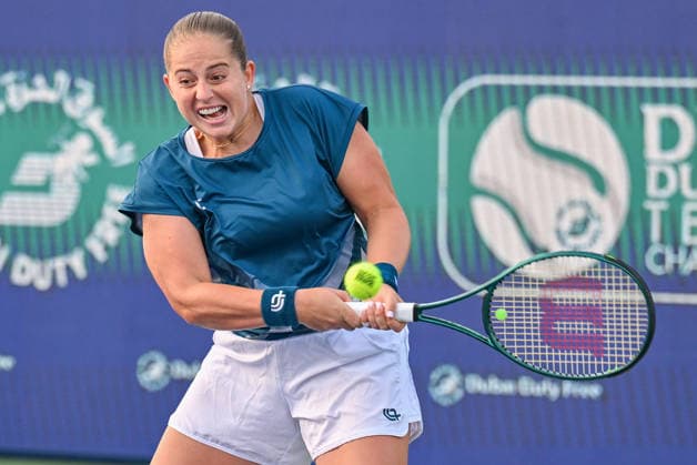 2026 Dubai Duty Free Tennis Championships DUBAI, UNITED ARAB EMIRATES – FEBRUARY 16: Russia’s Anna Kalinskaya competes with Latvia’s Jelena Ostapenko (seen) during the Dubai Duty Free Tennis Championships women’s singles match at Dubai Duty Free Tennis Stadium in Dubai, United Arab Emirates, on February 16, 2026. Waleed Zein Anadolu Dubai United Arab Emirates. Editorial use only. Please get in touch for any other usage.  Copyright: x2026xAnadoluxWaleedxZeinx