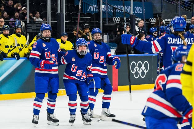 260216 Cayla Barnes of USA celebrates after scoring the 1-0 goal in the women s Ice hockey, Eishockey semifinal between USA and Sweden during day 10 of the 2026 Winter Olympics on February 16, 2026 in Milan. Photo: Carl Sandin BILDBYRAN kod CS EW0638 ishockey ice hockey Olympic Games, Olympische Spiele, Olympia, OS olympics winter olympics os ol olympiska spel vinter-os olympiske leker milano cortina 2026 milan cortina 2026 milano cortina 2026 olympic games milano cortina 2026 winter olympic games milano cortina-os milano cortina-ol vinter-ol 10 bbeng semifinal sverige sweden dam usa jubel *** 260216 Cayla Barnes of USA celebrates after scoring the 1 0 goal in the women s ice hockey semifinal between USA and Sweden during day 10 of the 2026 Winter Olympics on February 16, 2026 in Milan Photo Carl Sandin BILDBYRAN kod CS EW0638 ishockey ice hockey olympic games olympics winter olympics os ol olympiska spel vinter os olympiske leker milano cortina 2026 milan cortina 2026 milano cortina 2026 olympic games milano cortina 2026 winter olympic games milano cortina os milano cortina ol vinter ol 10 bbeng semifinal sverige sweden dam usa jubel  Copyright: CARLxSANDIN BB260216CS060