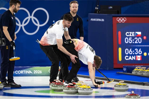 260216 Niklas Edin of Sweden, Benjamin Kapp and Felix Messenzehl of Germany compete in a men s round robin curling match between Sweden and Germany during day 10 of the 2026 Winter Olympics on February 16, 2026 in Cortina. Photo: Jon Olav Nesvold BILDBYRAN COP 217 JE0122 curling Olympic Games, Olympische Spiele, Olympia, OS olympics winter olympics os ol olympiska spel vinter-os olympiske leker milano cortina 2026 milan cortina 2026 milano cortina 2026 olympic games milano cortina 2026 winter olympic games milano cortina-os milano cortina-ol vinter-ol 10 bbeng sverige tyskland *** 260216 Niklas Edin of Sweden, Benjamin Kapp and Felix Messenzehl of Germany compete in a men s round robin curling match between Sweden and Germany during day 10 of the 2026 Winter Olympics on February 16, 2026 in Cortina Photo Jon Olav Nesvold BILDBYRAN COP 217 JE0122 curling olympic games olympics winter olympics os ol olympiska spel vinter os olympiske leker milano cortina 2026 milan cortina 2026 milano cortina 2026 olympic games milano cortina 2026 winter olympic games milano cortina os milano cortina ol vinter ol 10 bbeng sverige tyskland  Copyright: JONxOLAVxNESVOLD BB260216JE039