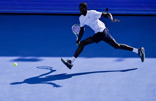 February 16, 2026, Doha, Qatar: Mubarak Shannan Zayid of Qatar seen in action against Alexei Popyrin of Australia (not in view) in the Round of 32 at the ATP, Tennis Herren men s Qatar ExxonMobil Open 2026 at the Khalifa International Tennis Complex.. Alexei Popyrin won against Mubarak Shannan Zayid 6-0,6-2. Doha Qatar - ZUMAs197 20260216_aaa_s197_120 Copyright: xNoushadxVariyattiyakkalx