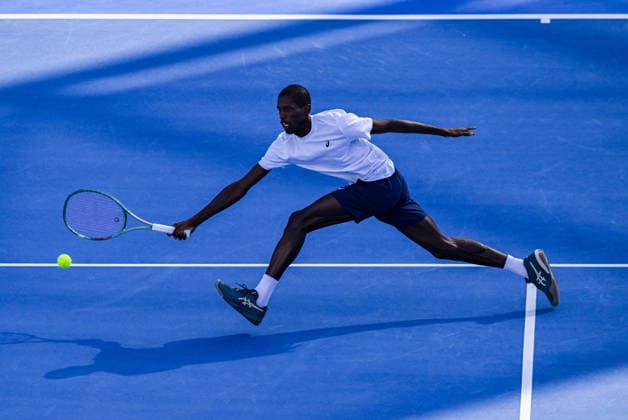 February 16, 2026, Doha, Qatar: Mubarak Shannan Zayid of Qatar seen in action against Alexei Popyrin of Australia (not in view) in the Round of 32 at the ATP, Tennis Herren men s Qatar ExxonMobil Open 2026 at the Khalifa International Tennis Complex.. Alexei Popyrin won against Mubarak Shannan Zayid 6-0,6-2. Doha Qatar - ZUMAs197 20260216_aaa_s197_121 Copyright: xNoushadxVariyattiyakkalx