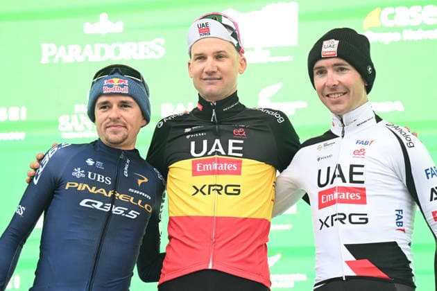 16-02-2026 Clasica Jaen; 2026, Uae Emirates - Xrg; 2026, Pinarello - Q36.5; Wellens, Tim; Pidcock, Thomas; Cosnefroy, Benoit; Ubeda; 