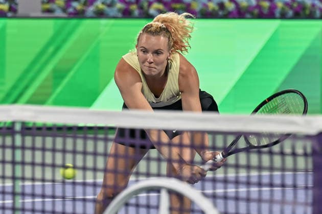 2026 Dubai Duty Free Tennis Championship DUBAI, UNITED ARAB EMIRATES - FEBRUARY 16: Paula Badosa of Spain competes against Katerina Siniakova in the women s singles match of the Dubai Duty Free Tennis Championship at the Dubai Duty Tennis Stadium in Dubai, United Arab Emirates, on February 16, 2026. Waleed Zein Anadolu Dubai United Arab Emirates. Editorial use only. Please get in touch for any other usage.  Copyright: x2026xAnadoluxWaleedxZeinx