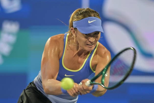 2026 Dubai Duty Free Tennis Championship DUBAI, UNITED ARAB EMIRATES - FEBRUARY 16: Paula Badosa of Spain competes against Katerina Siniakova in the women s singles match of the Dubai Duty Free Tennis Championship at the Dubai Duty Tennis Stadium in Dubai, United Arab Emirates, on February 16, 2026. Waleed Zein Anadolu Dubai United Arab Emirates. Editorial use only. Please get in touch for any other usage.  Copyright: x2026xAnadoluxWaleedxZeinx