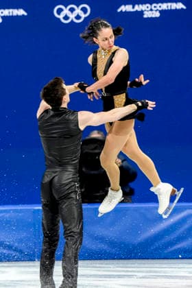 Camille Kovalev and Pavel Kovalev of France perform during the Pair Skating Free Skating Final at the Milano Figure skating, Eiskunstlauf Arena in Milan, Italy on Monday, February 16, 2026. They scored a 178.43.  OLY20260216488 RICHARDxELLIS