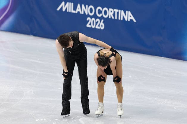 Winter Olympics - Camille Kovalev and Pavel Kovalev At Pair Skating Free Figure skating, Eiskunstlauf Camille Kovalev and partner Pavel Kovalev of Team France compete during Pair Skating - Free Skating on day ten of the Milano Cortina 2026 Winter Olympic Games, Olympische Spiele, Olympia, OS at Milano Ice Skating Arena on February 16, 2026 in Milan, Italy. Photo by Alexis Jumeau ABACAPRESS.COM Milan Italy  Copyright: xJumeauxAlexis ABACAx