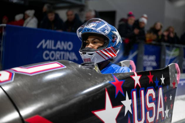 LOVE Kaysha (USA) im Ziel, ITA, Olympische Spiele Milano Cortina 2026, Olympia, Monobob Frauen, 16.02.2026 ITA, Olympische Spiele Milano Cortina 2026, Olympia, Monobob Frauen, 16.02.2026 Cortina d Ampezzo *** LOVE Kaysha USA at the finish, ITA, Olympic Games Milano Cortina 2026, Olympia, Monobob Women, 16 02 2026 ITA, Olympic Games Milano Cortina 2026, Olympia, Monobob Women, 16 02 2026 Cortina d Ampezzo Copyright: xEibner-Pressefoto Memmlerx EP_MMR