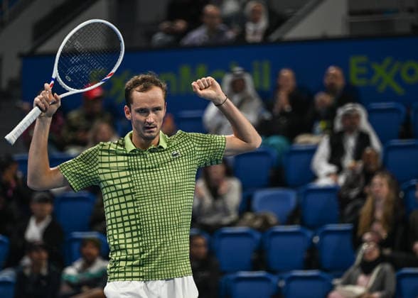 Qatar ExxonMobil Open 2026 - Day One DOHA, QATAR FEBRUARY 16: Daniil Medvedev celebrates after winning against Juncheng Shang of China during a singles match at the Qatar ExxonMobil Open at the Khalifa International Tennis and Squash Complex on February 16, 2026 in Doha, Qatar. Doha Qatar  Copyright: xArturxWidakx originalFilename:widak-qatarexx260216_nphcW.jpg